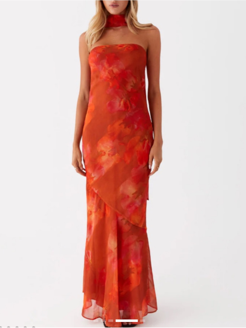 Peppermayo Strapless Red Orange Floral Evening Gown